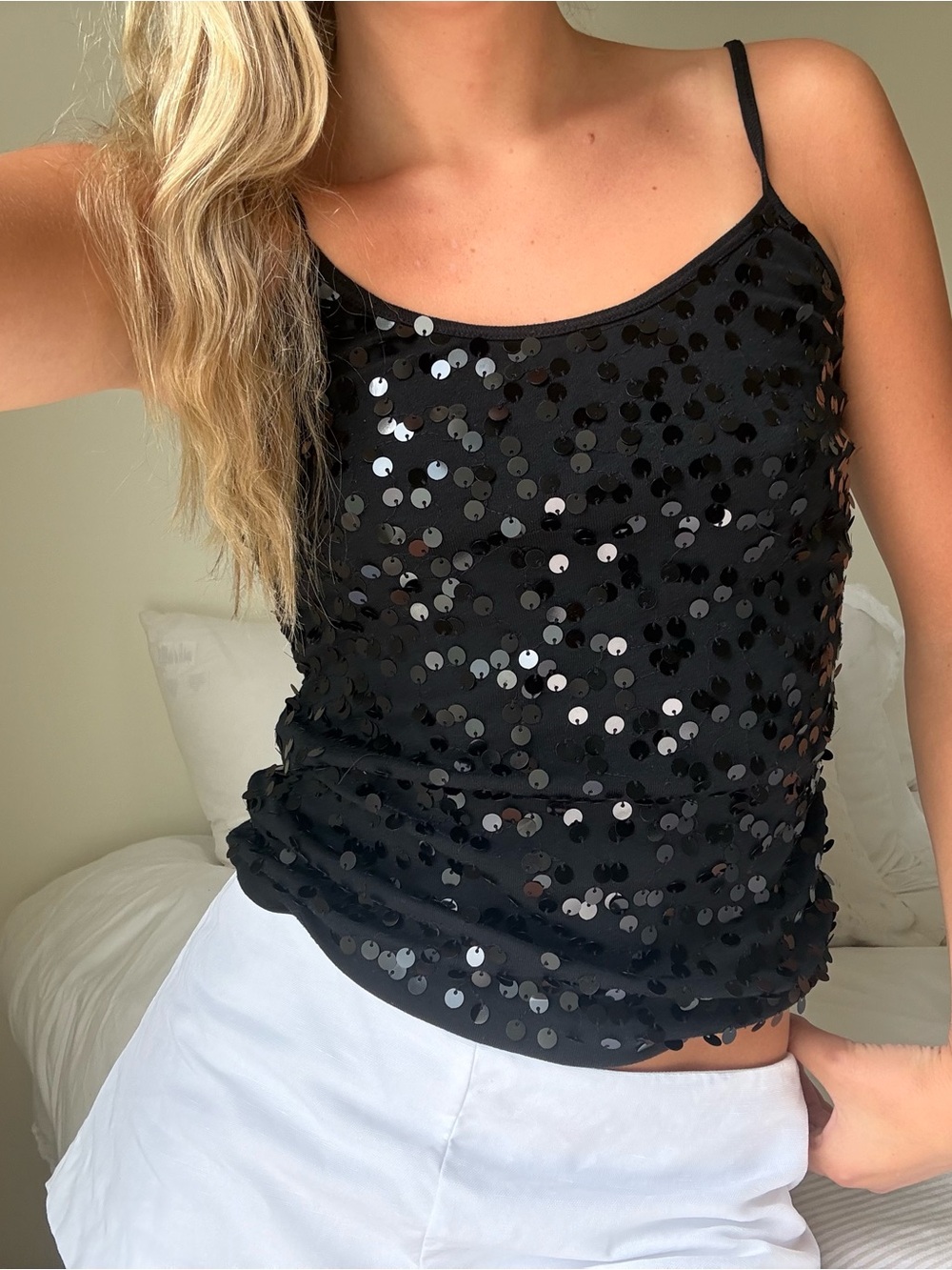 vintage 90's y2k Black Sequin Cami Top